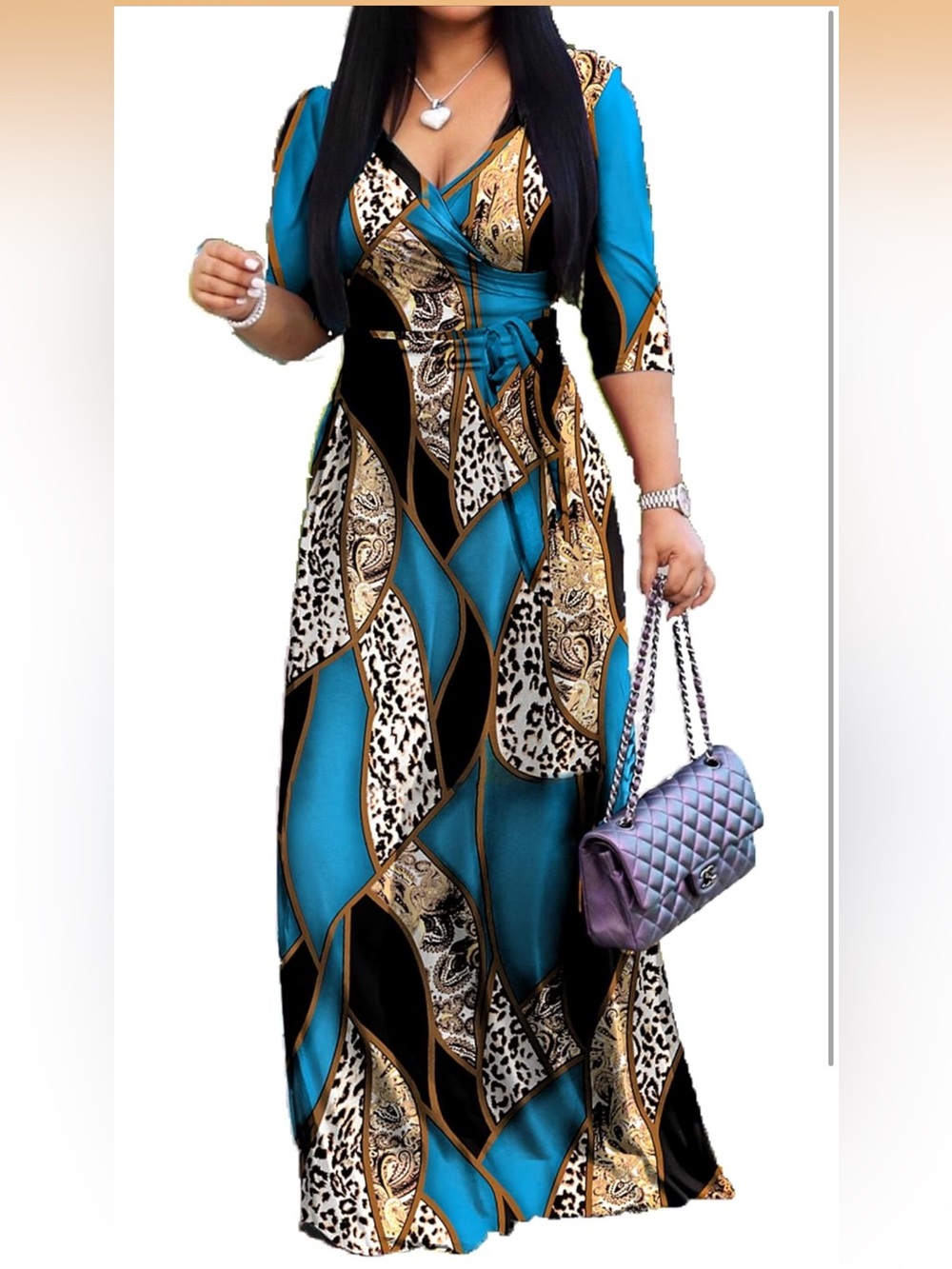 NWT Leopard and Paisley Print 3/4 Sleeve Maxi Dress with Pockets Size Small